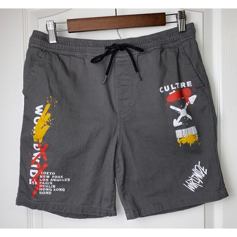 Brooklyn Cloth Gray Worldwide Culture Graffiti 7" Shorts Men's Size Medium
